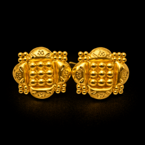 Traditional Gold Plated Square Bead Stud Earrings with Classic Pattern