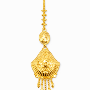 Lightweight Floral Fan Style Gold Mang Tika with Drop Dangler