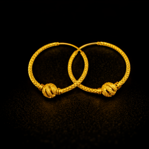 Textured Gold Bali Hoop Earrings with Decorative Spiral Bead