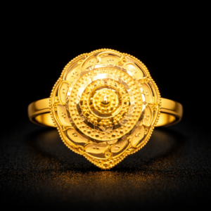 Traditional Circular Layered Gold Ring with Concentric Pattern Design