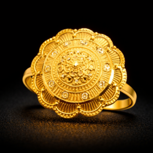 Traditional Scalloped Floral Round Gold Ring with Stone Accents