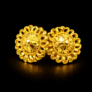 Traditional Gold Plated Floral Filigree Stud Earrings with Textured Center