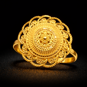 Traditional Layered Filigree Round Gold Ring with Floral Border