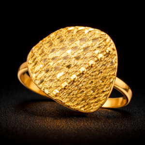 Modern Textured Oval Gold Ring with Beaded Accent Line