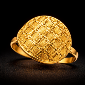Modern Woven Texture Oval Gold Ring with Basket Weave Pattern