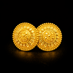 Traditional Gold Plated Sunburst Stud Earrings with Beaded Floral Center