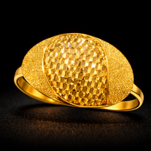Modern Dual Texture Oval Gold Ring with Sparkle Finish