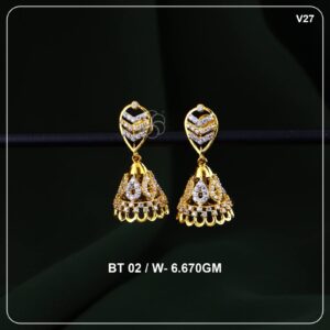 Leaf Design Diamond Jhumka Gold Earrings