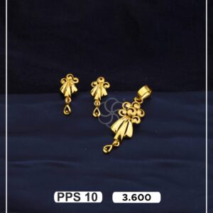 Floral Fan Design Gold Pendant Set with Drop Earrings